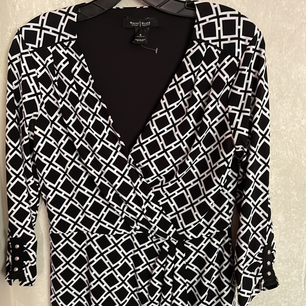 White House Black Market Geo Print Faux Wrap-Front Dress 4 - Picture 7 of 8
